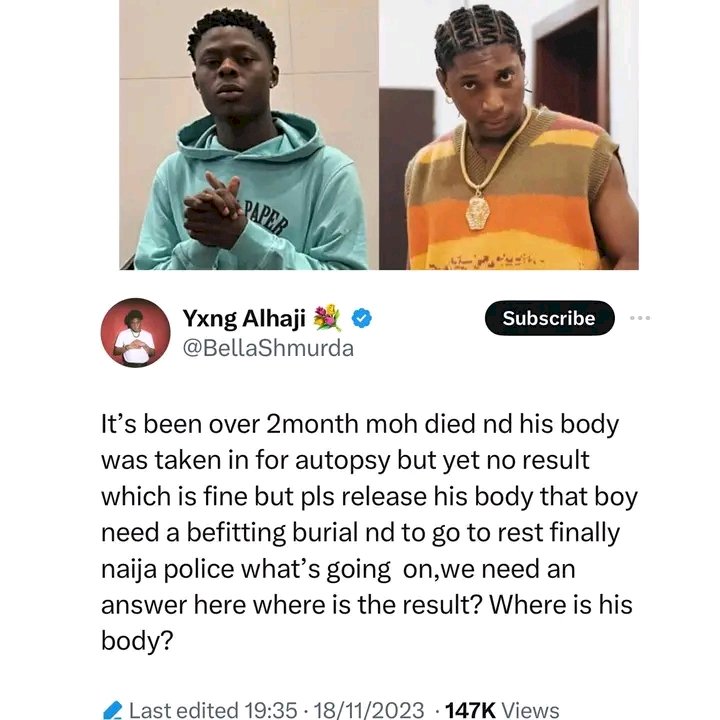 MohBad:Release Mohbad's Body, Autopsy Results, Bella Shmurda to NPF