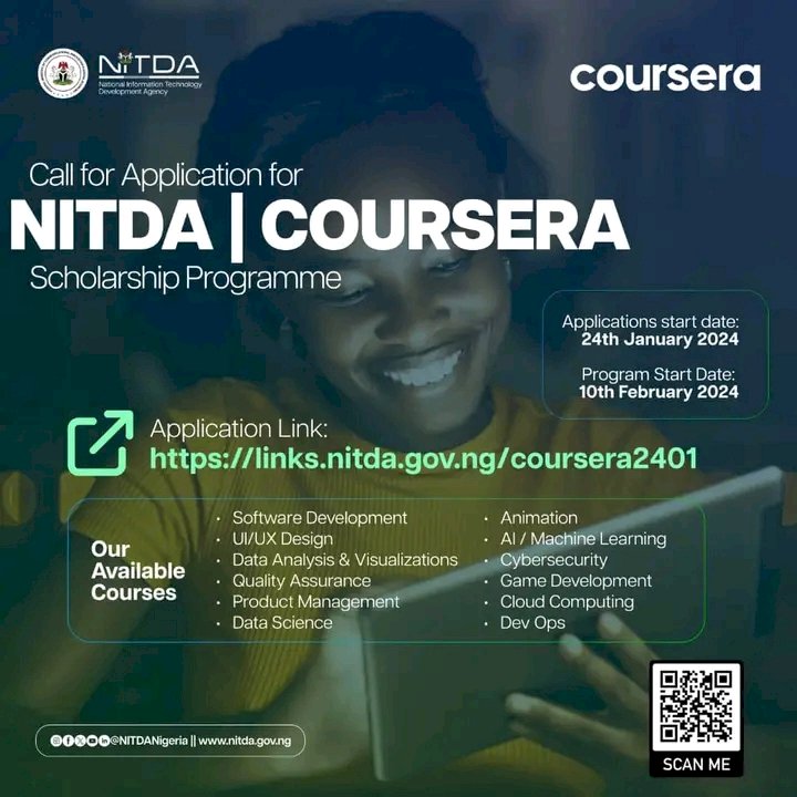 JUST-IN:Apply for NITDA/COURSERA Scholarship Programme: Cohort 3